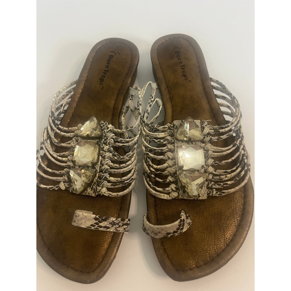Baretraps Karley Snakeskin Crystal Toe Loop Sandals Bronze 8M BTS11-10250-D10-75 - Picture 1 of 5